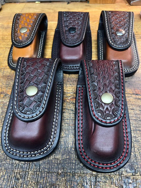 Leatherman case with custom stamped flap