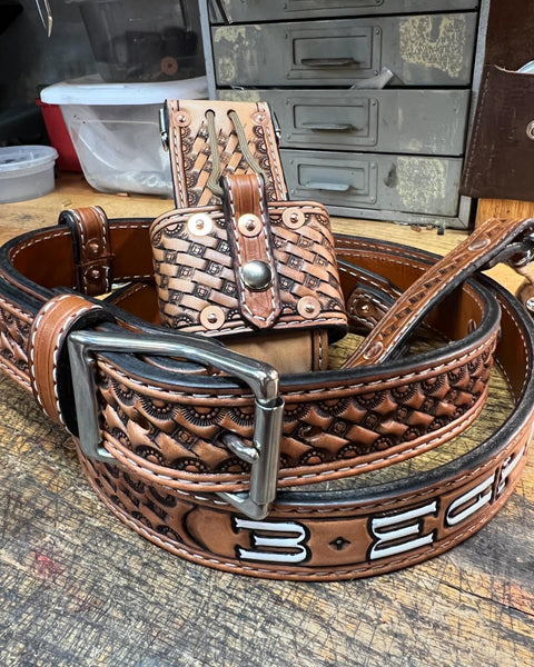 Tooled Strap Set Brown Antique