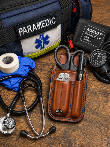 EMS Trauma Shear / Multi Tool / Flashlight Combo Leather Sheath