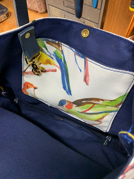 Waxed Canvas and Fabric Tote / Navy Blue Lining/ Blue Leather #14