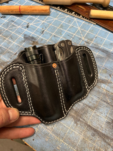Double Multitool or Multitool / Flashlight Sheath OPEN TOP